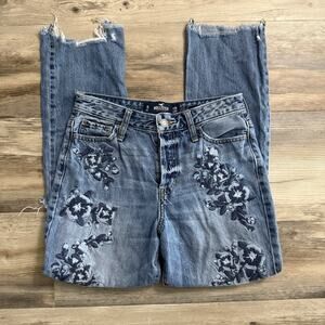 Hollister High Rise Vintage Straight Jeans Floral Embroidered Women’s 1R (25x27)
